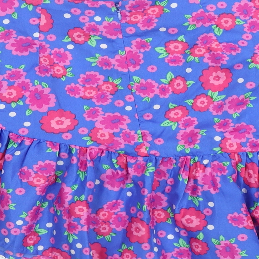Boohoo Womens Blue Floral Polyester Skater Skirt Size 10 Zip