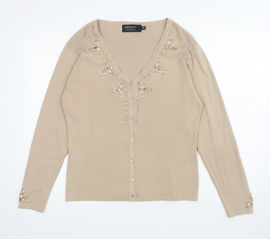Womens UK Size M Reflect Beige Cardigan Jumper