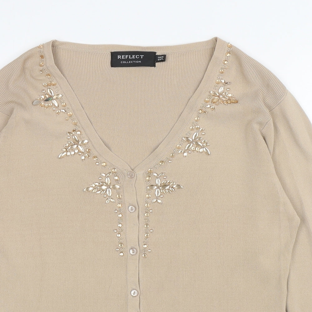 Womens UK Size M Reflect Beige Cardigan Jumper