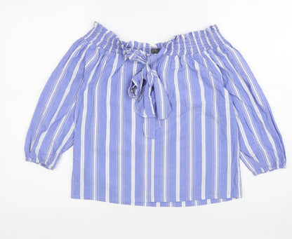 Primark Womens Blue Striped Cotton Basic Blouse Size 8 Off the Shoulder