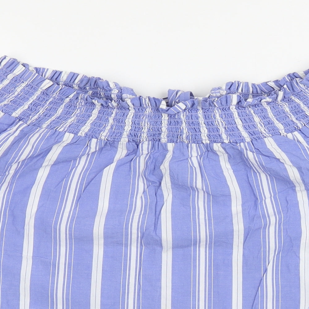 Primark Womens Blue Striped Cotton Basic Blouse Size 8 Off the Shoulder