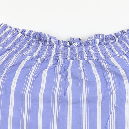 Primark Womens Blue Striped Cotton Basic Blouse Size 8 Off the Shoulder
