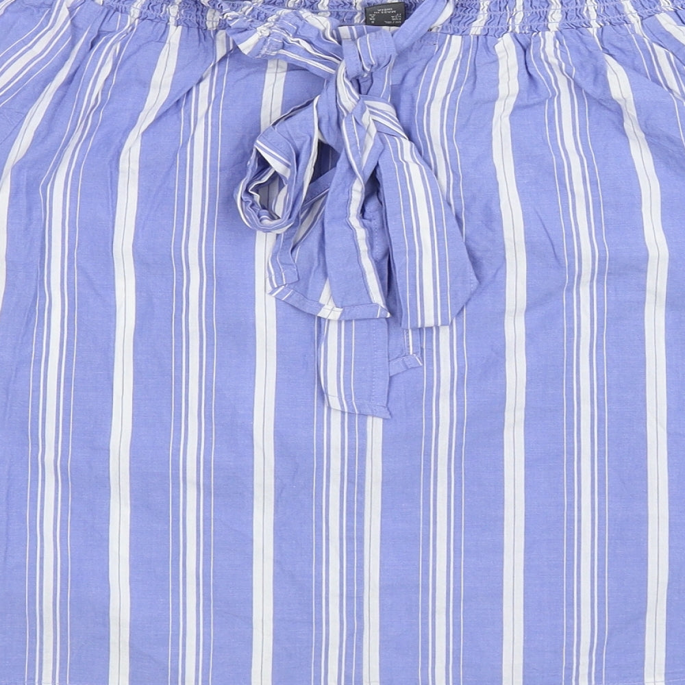 Primark Womens Blue Striped Cotton Basic Blouse Size 8 Off the Shoulder