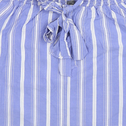 Primark Womens Blue Striped Cotton Basic Blouse Size 8 Off the Shoulder