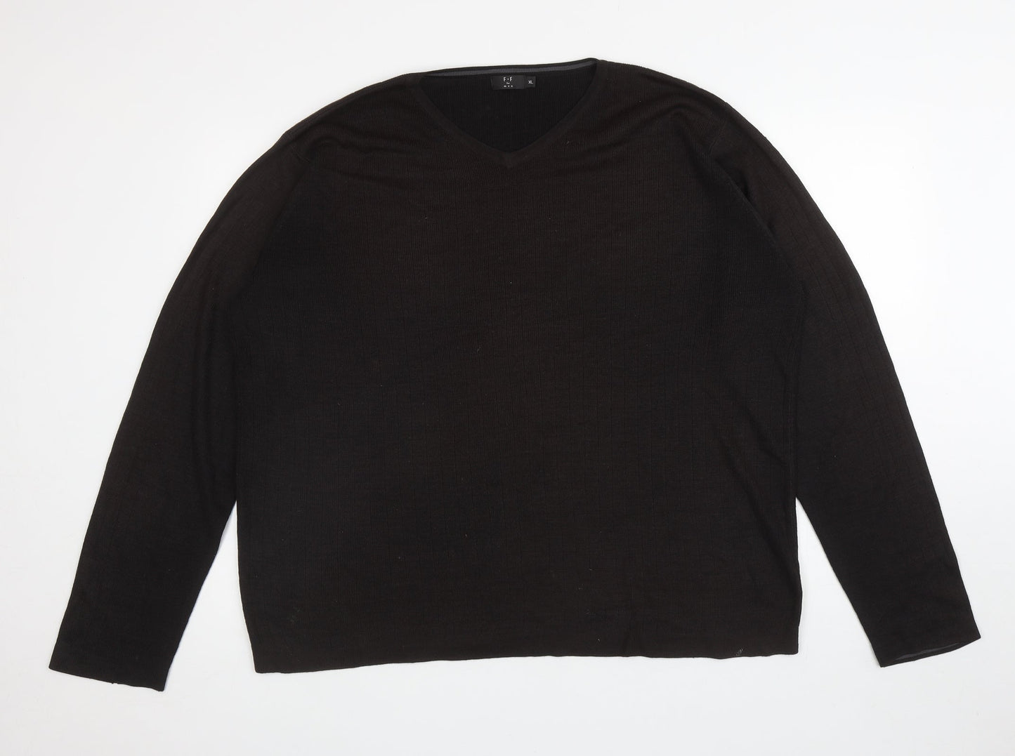 F&F Mens Brown V-Neck Acrylic Pullover Jumper Size XL