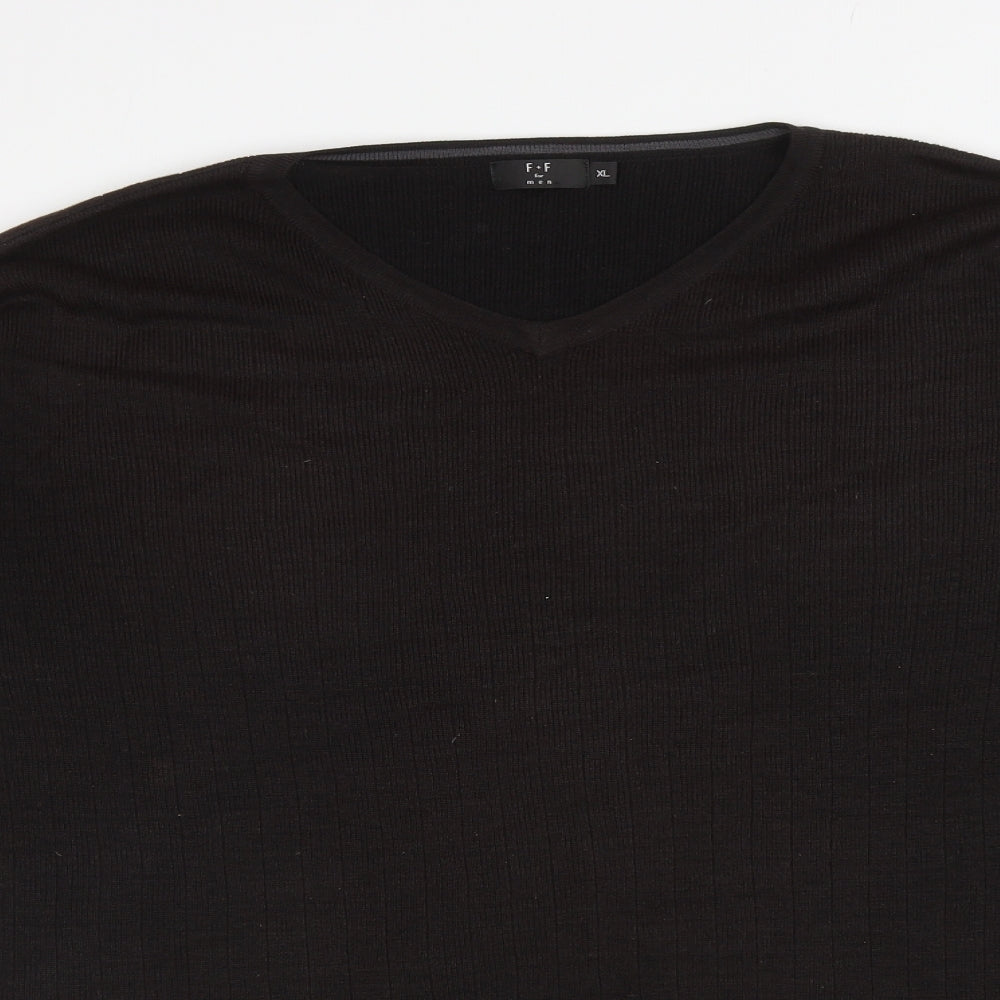 F&F Mens Brown V-Neck Acrylic Pullover Jumper Size XL