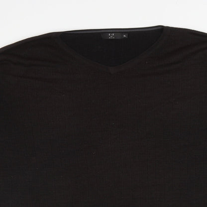 F&F Mens Brown V-Neck Acrylic Pullover Jumper Size XL