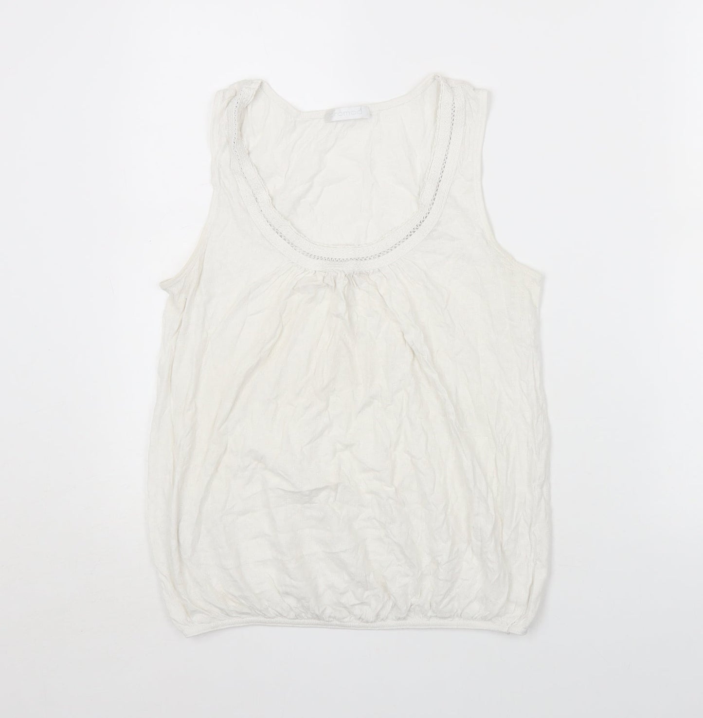 Promod Womens White Cotton Jersey Tank Size M Scoop Neck