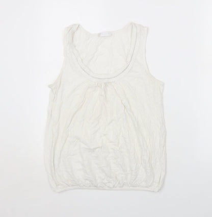 Promod Womens White Cotton Jersey Tank Size M Scoop Neck