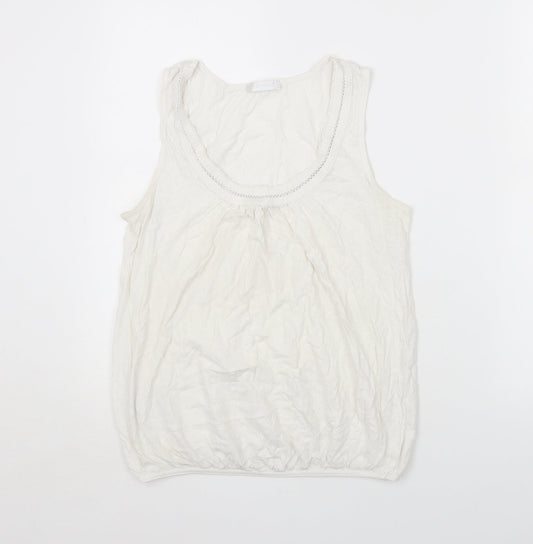Promod Womens White Cotton Jersey Tank Size M Scoop Neck