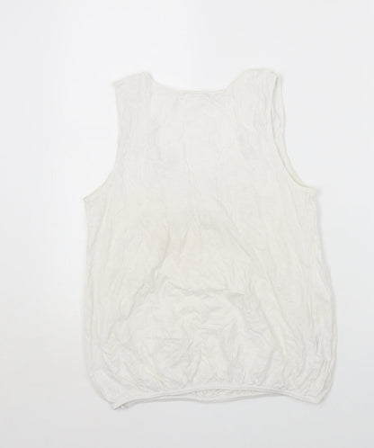 Promod Womens White Cotton Jersey Tank Size M Scoop Neck