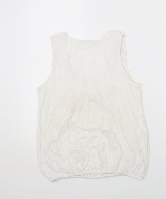 Promod Womens White Cotton Jersey Tank Size M Scoop Neck