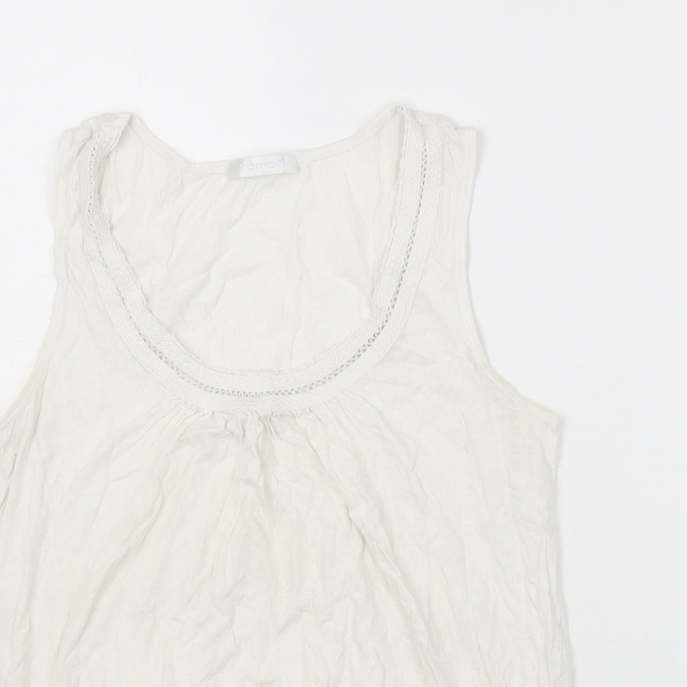 Promod Womens White Cotton Jersey Tank Size M Scoop Neck