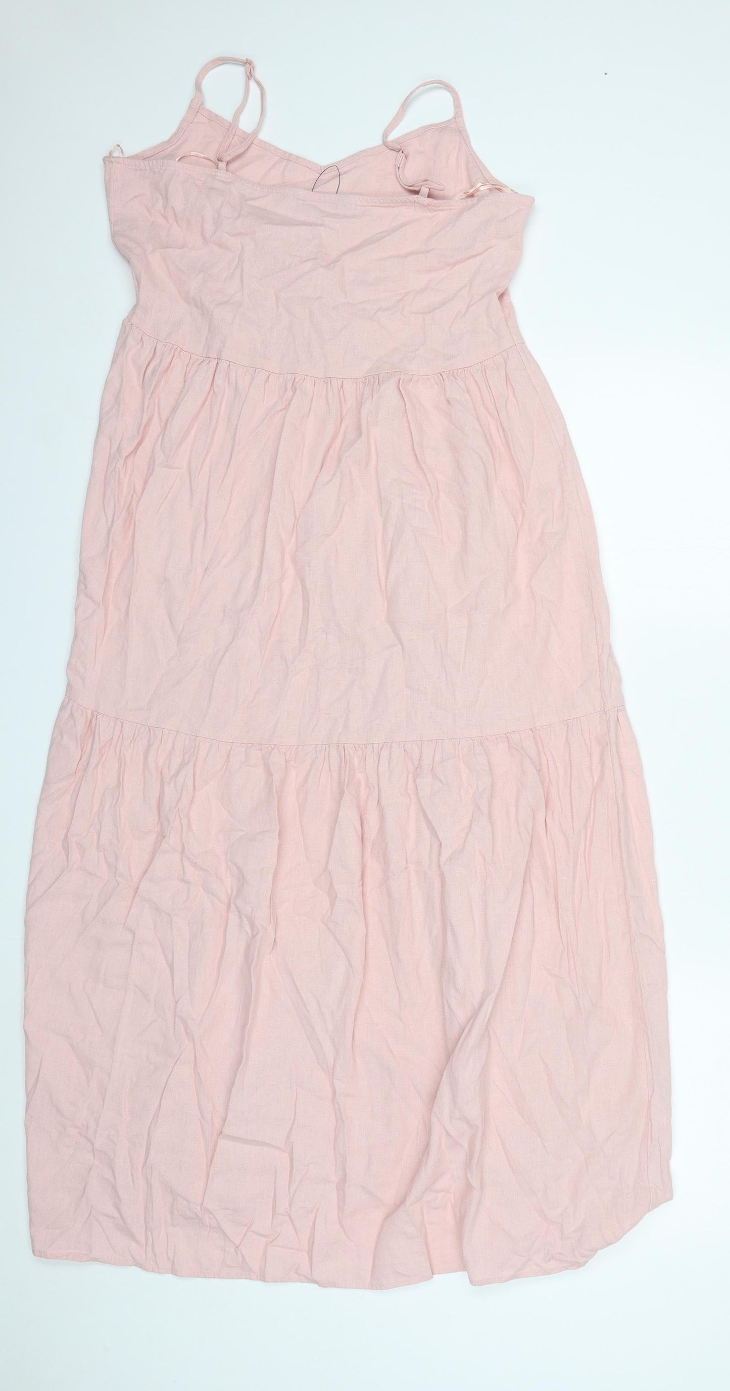Marks and Spencer Womens Pink Linen Slip Dress Size 8 Scoop Neck Pullover