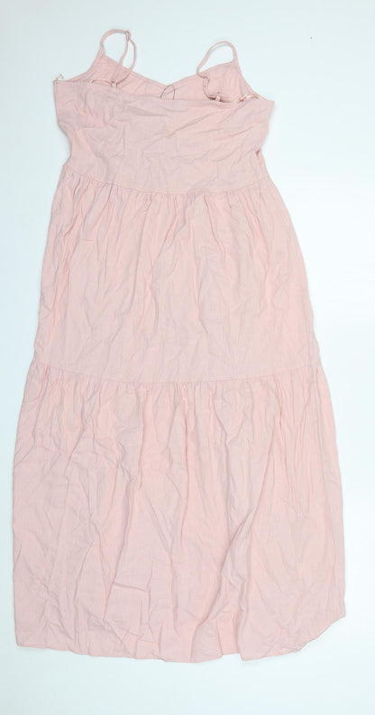 Marks and Spencer Womens Pink Linen Slip Dress Size 8 Scoop Neck Pullover
