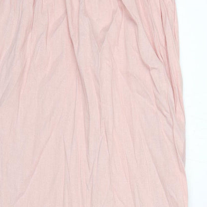 Marks and Spencer Womens Pink Linen Slip Dress Size 8 Scoop Neck Pullover