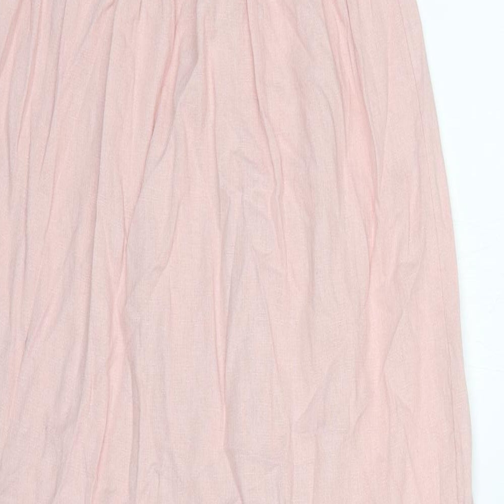 Marks and Spencer Womens Pink Linen Slip Dress Size 8 Scoop Neck Pullover