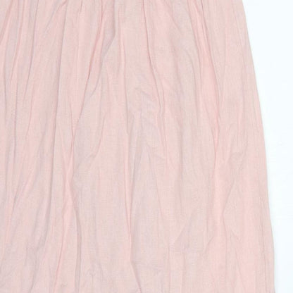 Marks and Spencer Womens Pink Linen Slip Dress Size 8 Scoop Neck Pullover