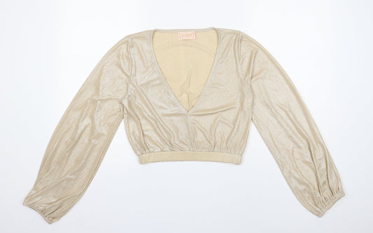 Womens UK Size 12 Club London Gold Cropped Blouse