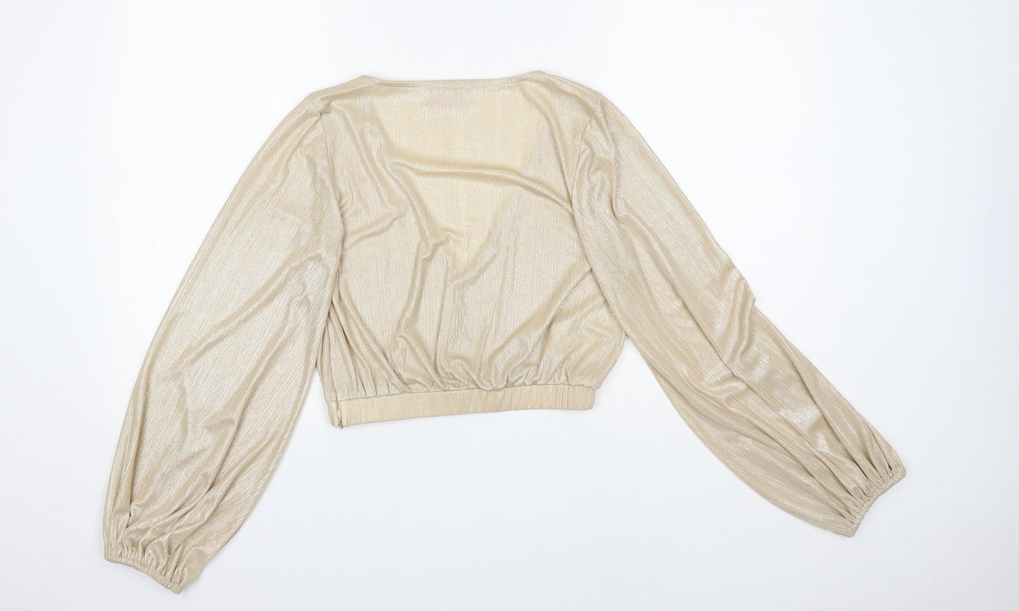 Womens UK Size 12 Club London Gold Cropped Blouse