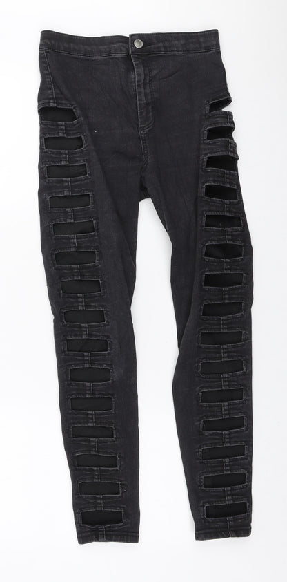 Topshop Womens Black Cotton Skinny Jeans Size 28 in L30 in Regular Zip - Side cut outs
