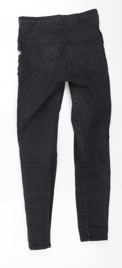 Topshop Womens Black Cotton Skinny Jeans Size 28 in L30 in Regular Zip - Side cut outs