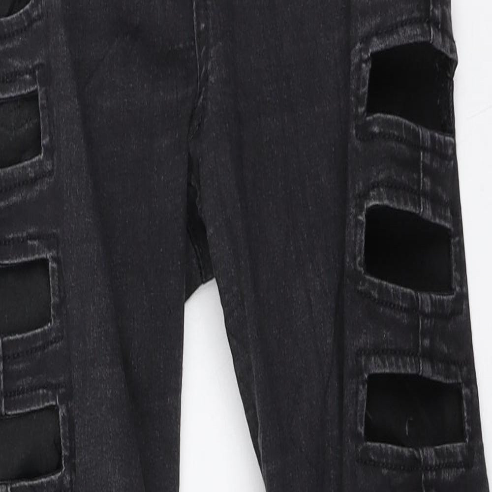Topshop Womens Black Cotton Skinny Jeans Size 28 in L30 in Regular Zip - Side cut outs
