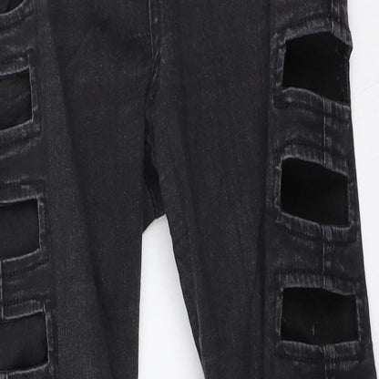 Topshop Womens Black Cotton Skinny Jeans Size 28 in L30 in Regular Zip - Side cut outs