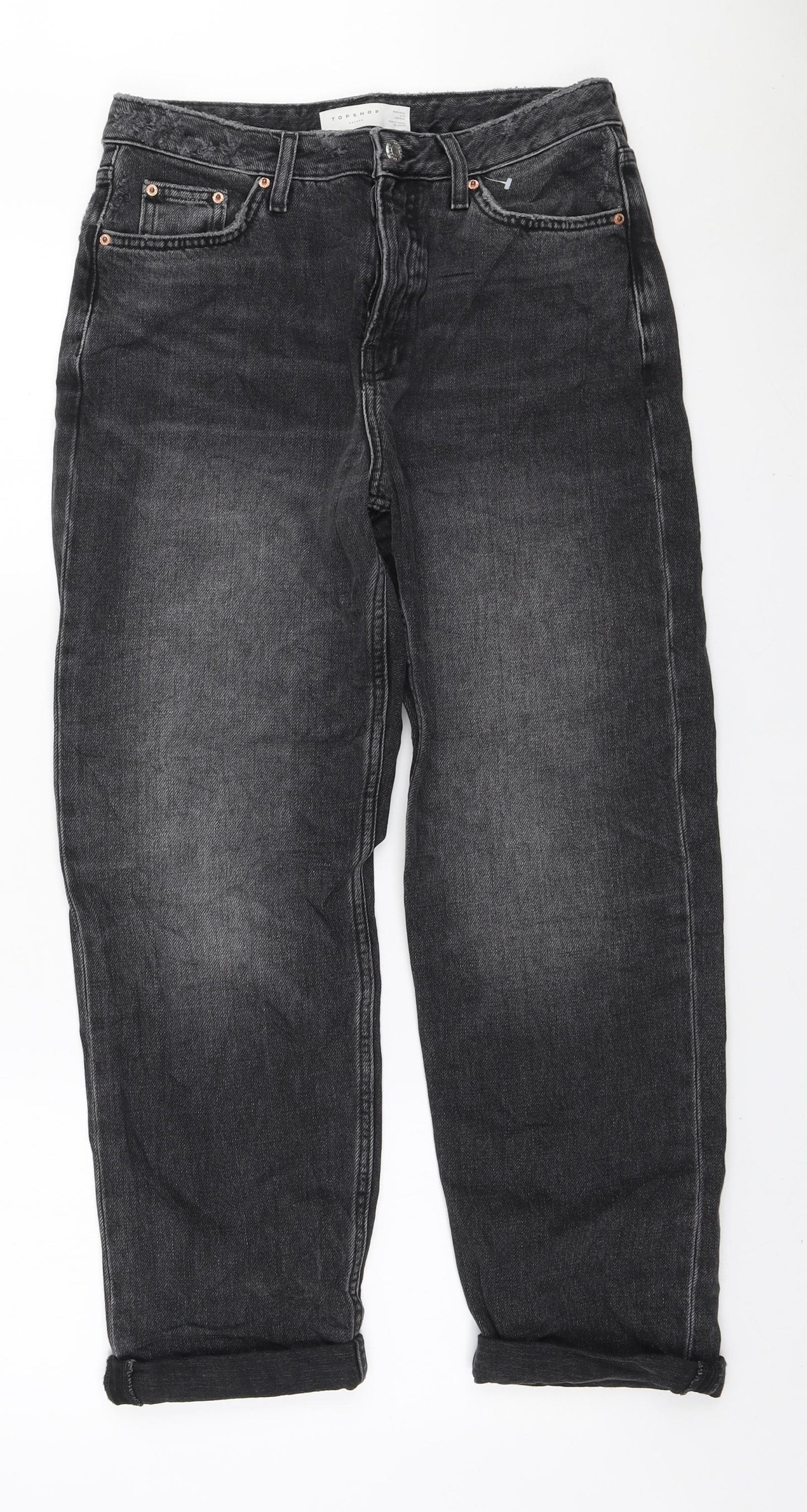 Topshop Womens Black Cotton Mom Jeans Size 25 in L32 in Regular Zip