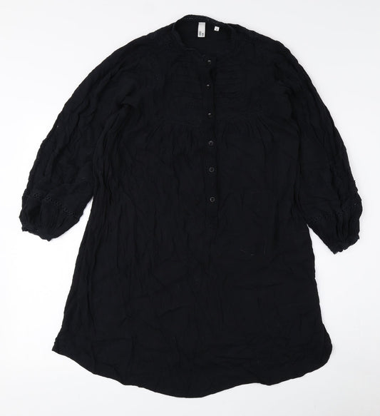AND/OR Womens Black Viscose Shift Size 6 Round Neck Button - Lace Detail