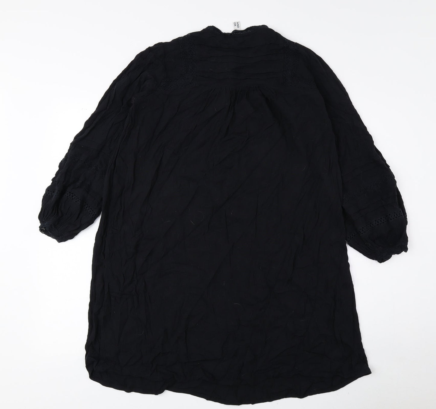 AND/OR Womens Black Viscose Shift Size 6 Round Neck Button - Lace Detail