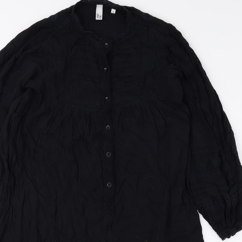 AND/OR Womens Black Viscose Shift Size 6 Round Neck Button - Lace Detail