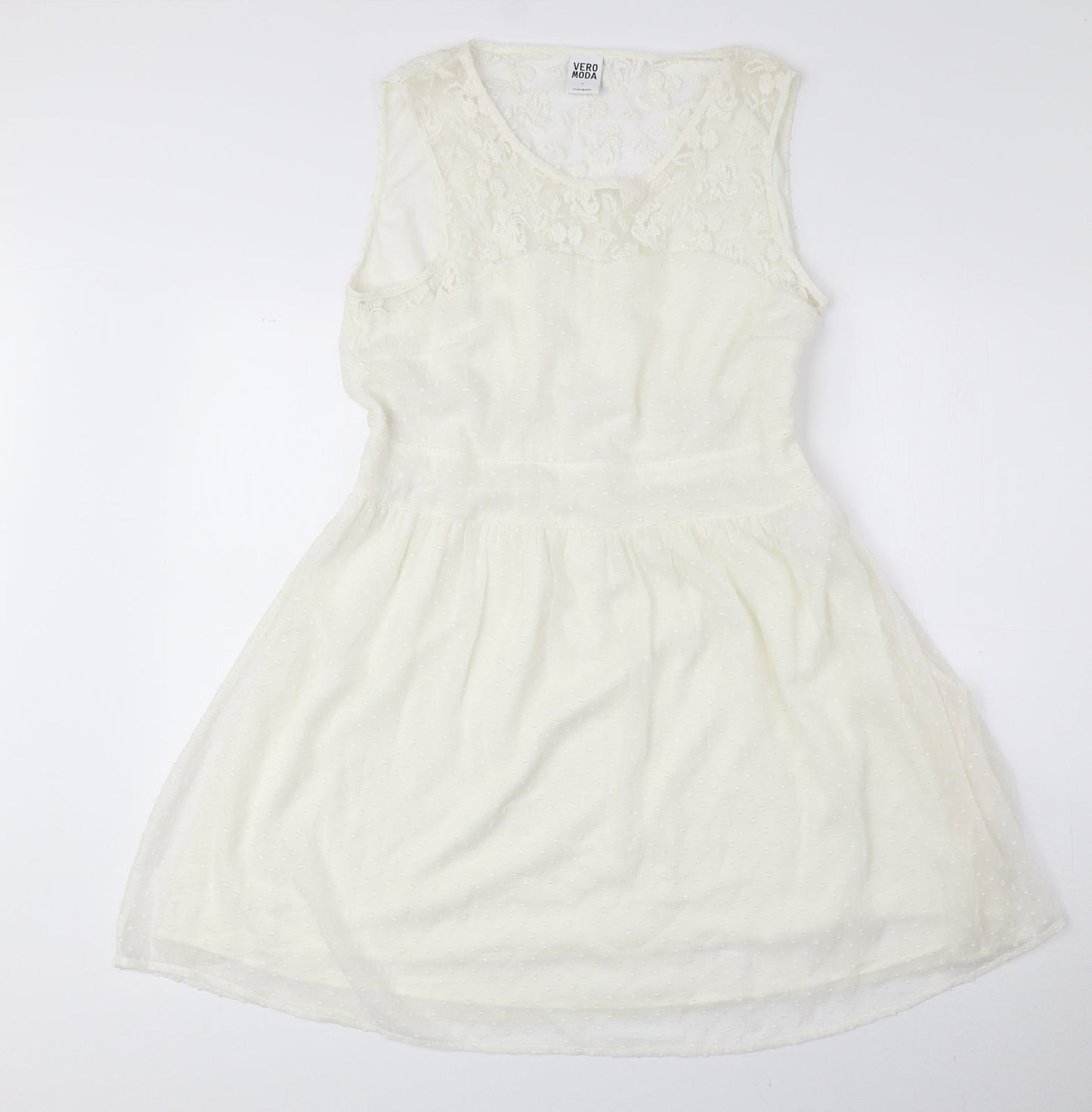 Vera Moda Womens Ivory Polyester Fit & Flare Size L Round Neck Zip
