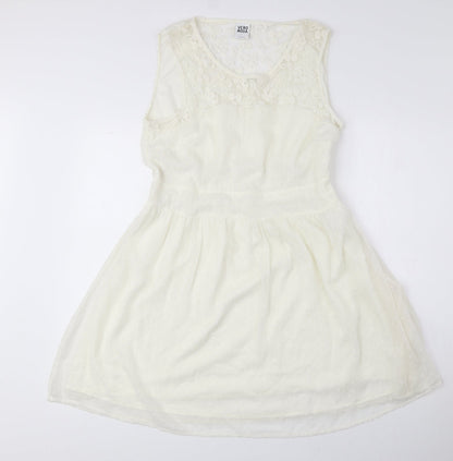 Vera Moda Womens Ivory Polyester Fit & Flare Size L Round Neck Zip