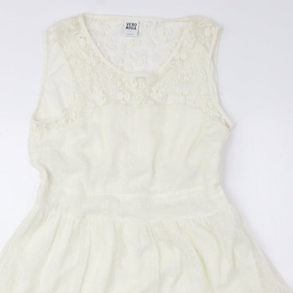 Vera Moda Womens Ivory Polyester Fit & Flare Size L Round Neck Zip