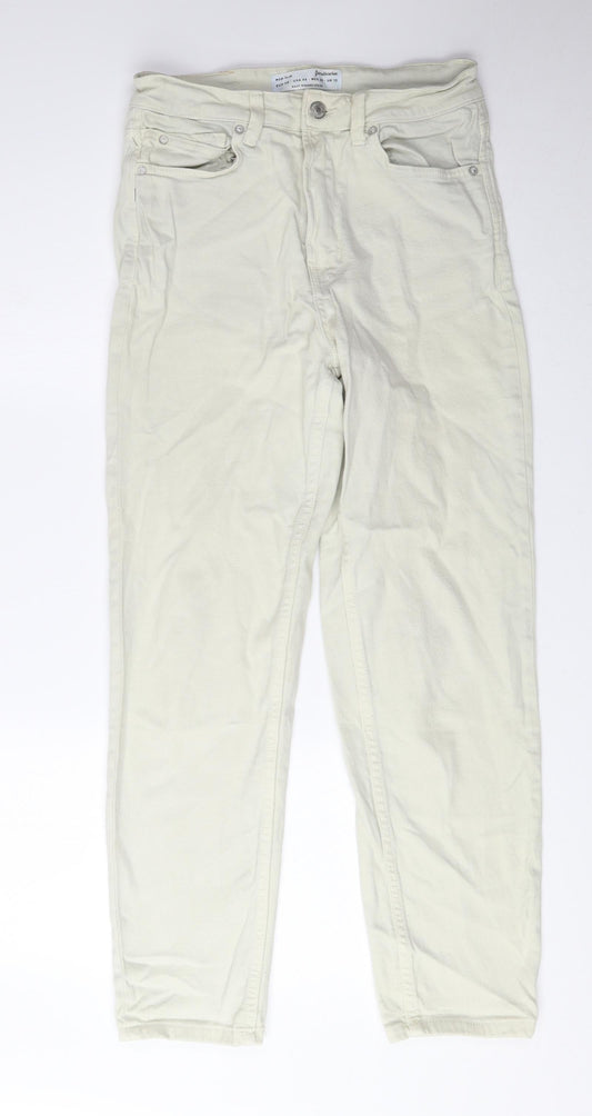 Womens UK Size 10 Stradivarius Regular Fit Mom Ivory Jeans
