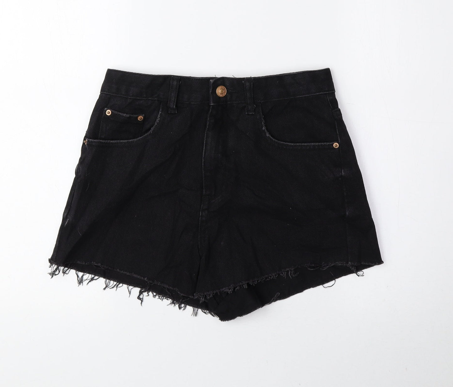 Glamorous Womens Black 100% Cotton Hot Pants Shorts Size XS Regular Zip