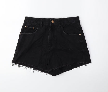 Glamorous Womens Black 100% Cotton Hot Pants Shorts Size XS Regular Zip