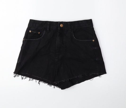 Glamorous Womens Black 100% Cotton Hot Pants Shorts Size XS Regular Zip
