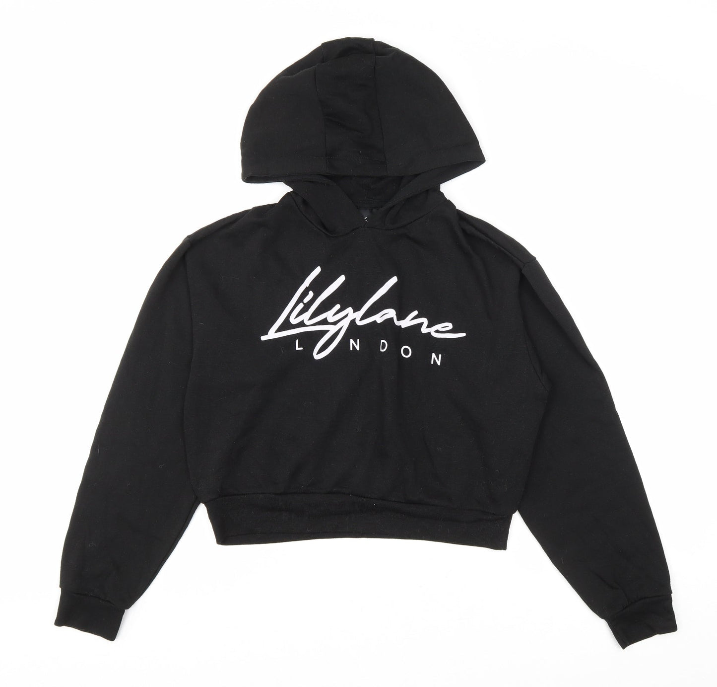 Lily Lane Girls Black Cotton Pullover Hoodie Size 13 Years Pullover - Cropped
