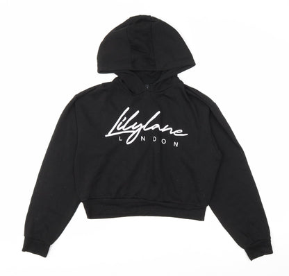 Lily Lane Girls Black Cotton Pullover Hoodie Size 13 Years Pullover - Cropped