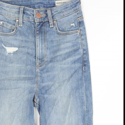 Marks and Spencer Womens Blue Cotton Bermuda Shorts Size 6 L11.5 in Regular Button - Distressed Denim