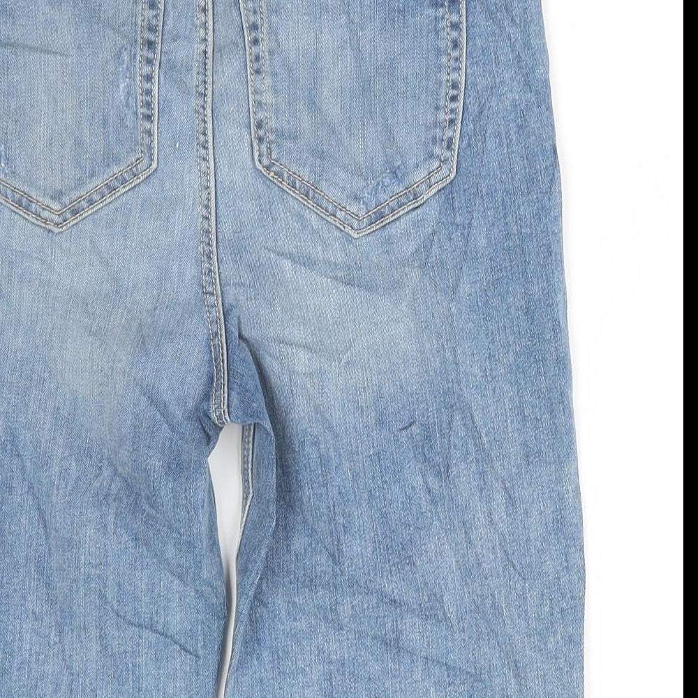 Marks and Spencer Womens Blue Cotton Bermuda Shorts Size 6 L11.5 in Regular Button - Distressed Denim