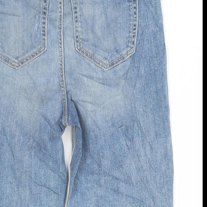 Marks and Spencer Womens Blue Cotton Bermuda Shorts Size 6 L11.5 in Regular Button - Distressed Denim