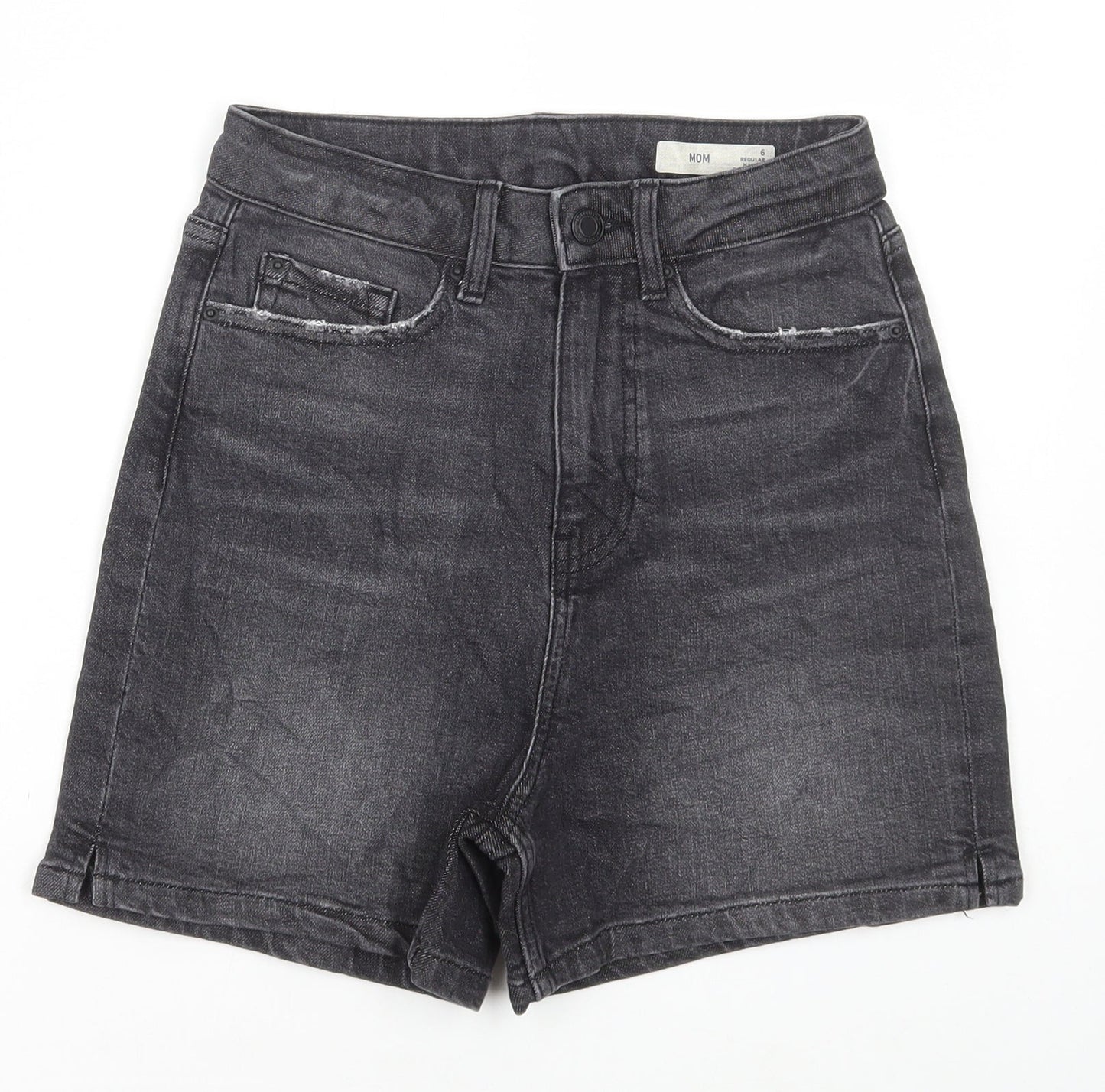 Marks and Spencer Womens Black Cotton Mom Shorts Size 6 L4 in Regular Button