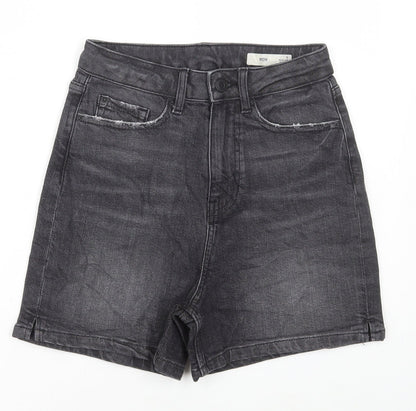 Marks and Spencer Womens Black Cotton Mom Shorts Size 6 L4 in Regular Button