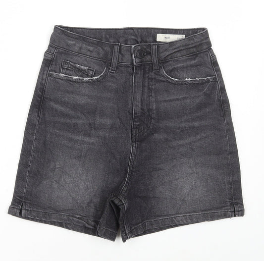 Marks and Spencer Womens Black Cotton Mom Shorts Size 6 L4 in Regular Button