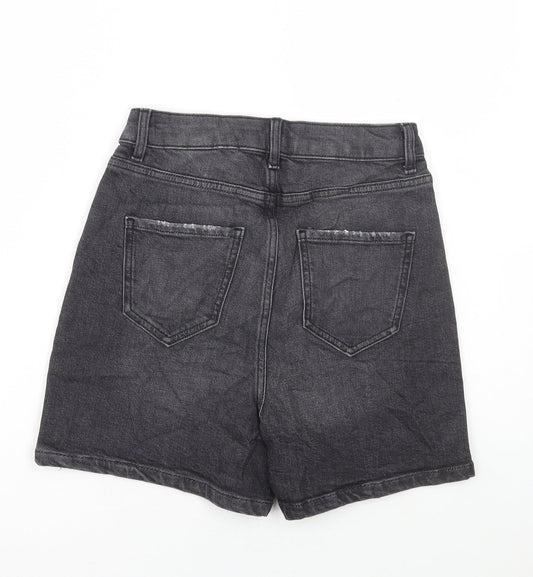 Marks and Spencer Womens Black Cotton Mom Shorts Size 6 L4 in Regular Button