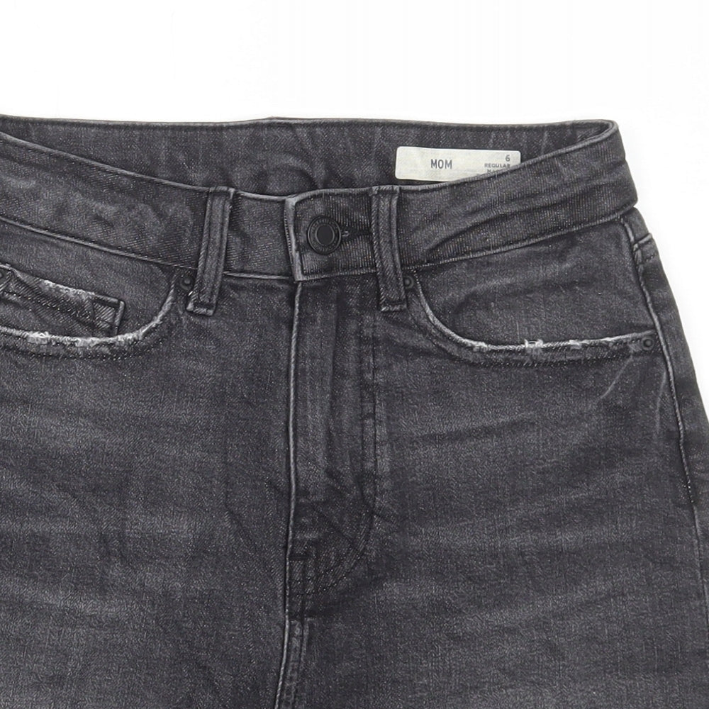 Marks and Spencer Womens Black Cotton Mom Shorts Size 6 L4 in Regular Button