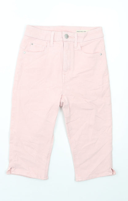 Marks and Spencer Womens Pink Cotton Boyfriend Shorts Size 6 L15 in Regular Button
